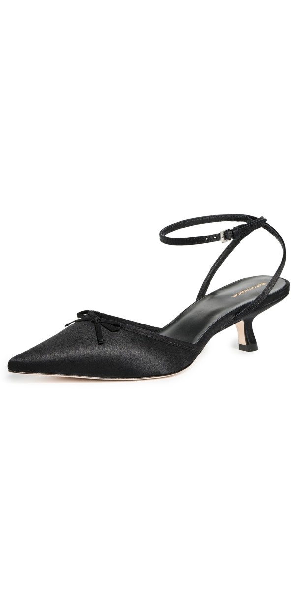 Reformation Wade Kitten Heels with Bow Black Satin