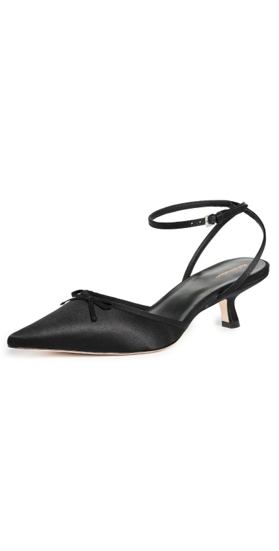 Reformation Wade Kitten Heels with Bow Black Satin
