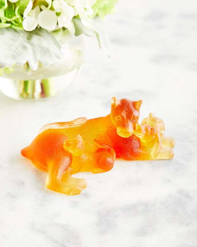 Amber Lion with Cubs Figurine