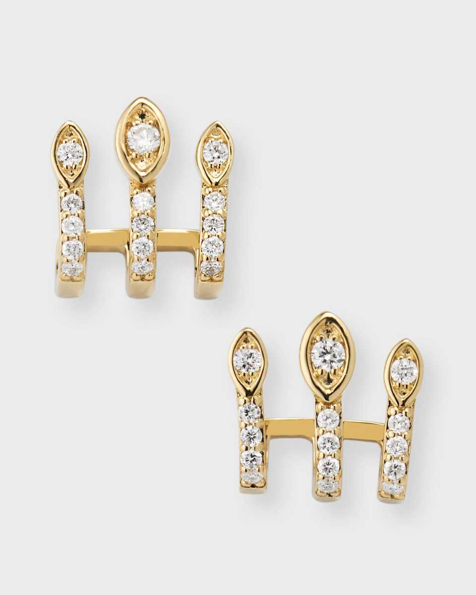 14K Diamond Marquise Eye Triple Bar Stud Earrings