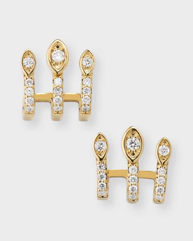 14K Diamond Marquise Eye Triple Bar Stud Earrings