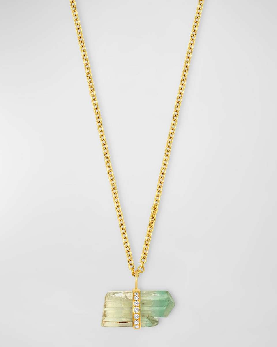 Green Tourmaline Diamond Center Bar Charm Necklace