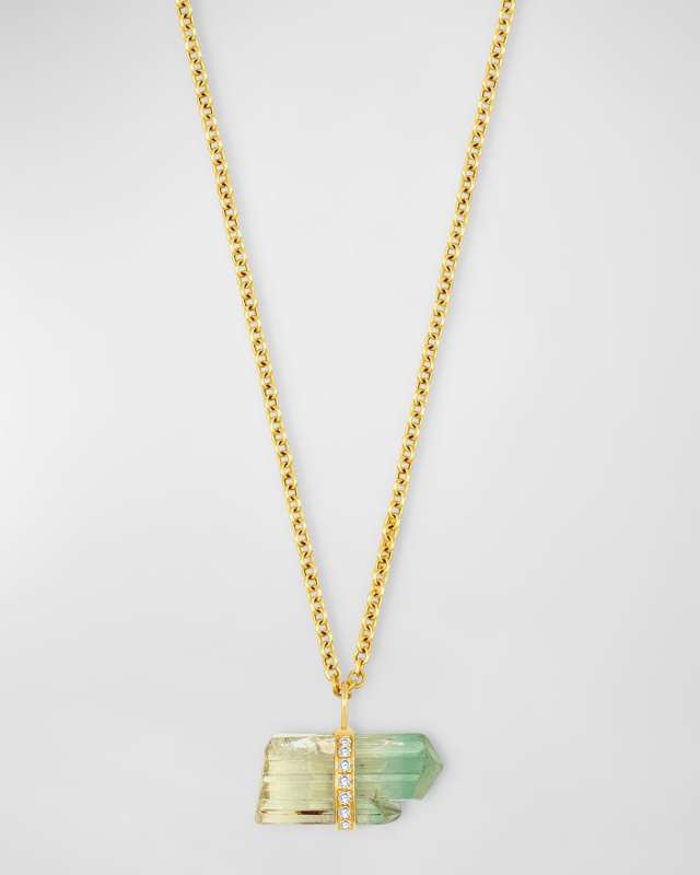 Green Tourmaline Diamond Center Bar Charm Necklace