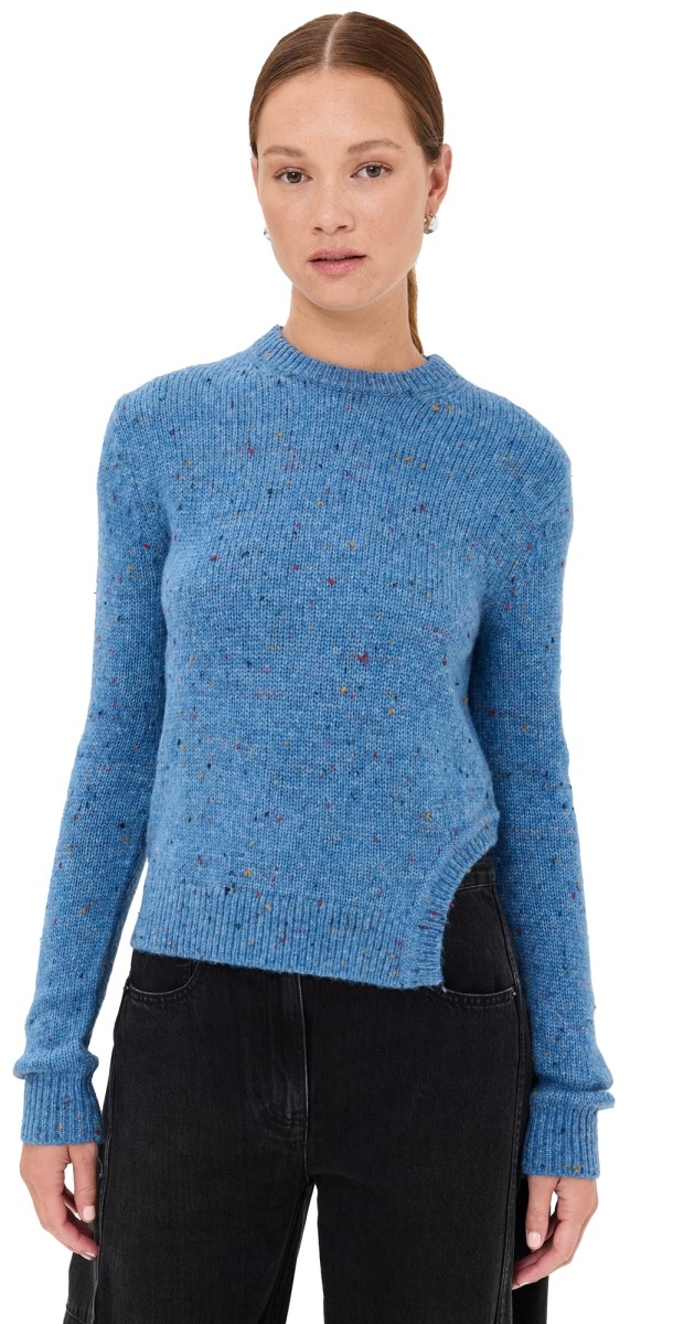 Tibi Confetti Shrunken Crew Neck Pullover Blue Multi