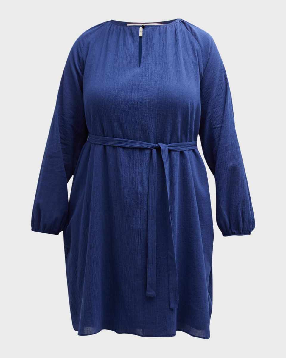 Plus Size Blouson-Sleeve Keyhole Midi Dress