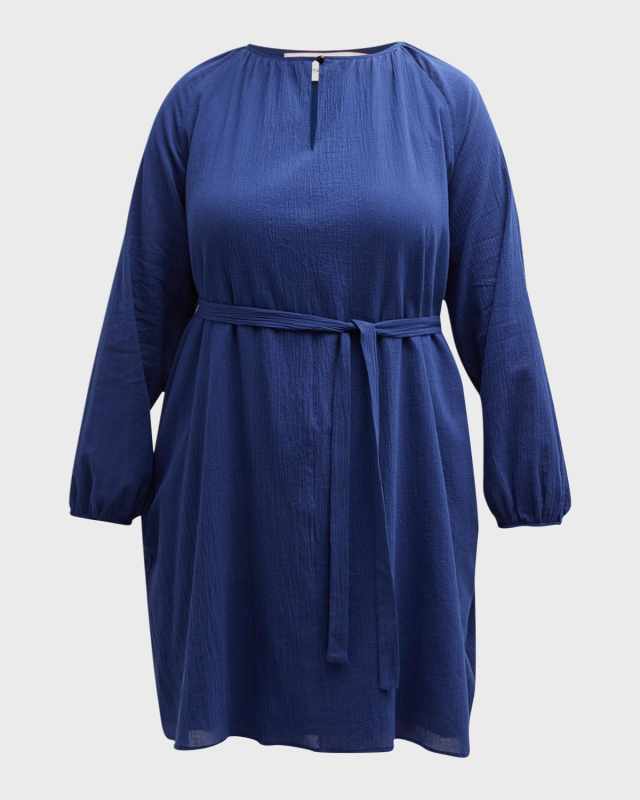 Plus Size Blouson-Sleeve Keyhole Midi Dress