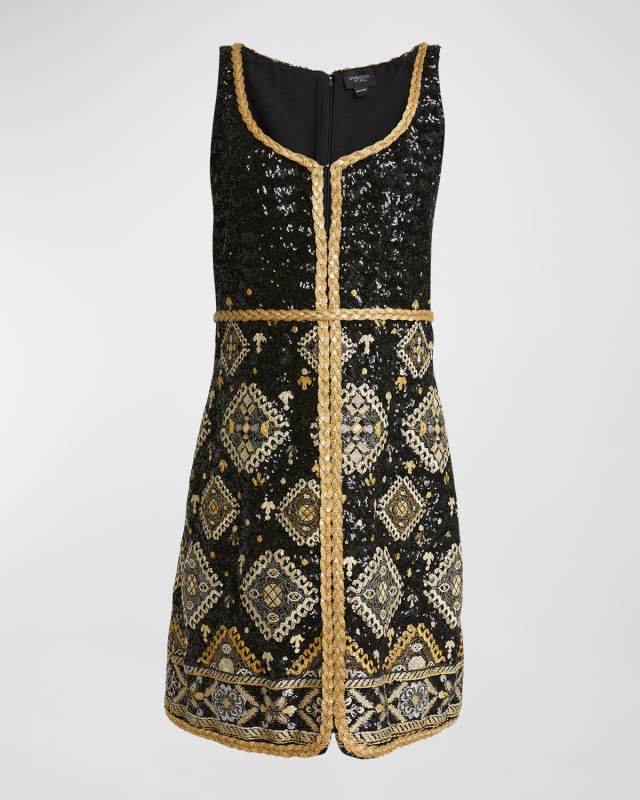 Sequin Embroidered Sleeveless Mini Dress