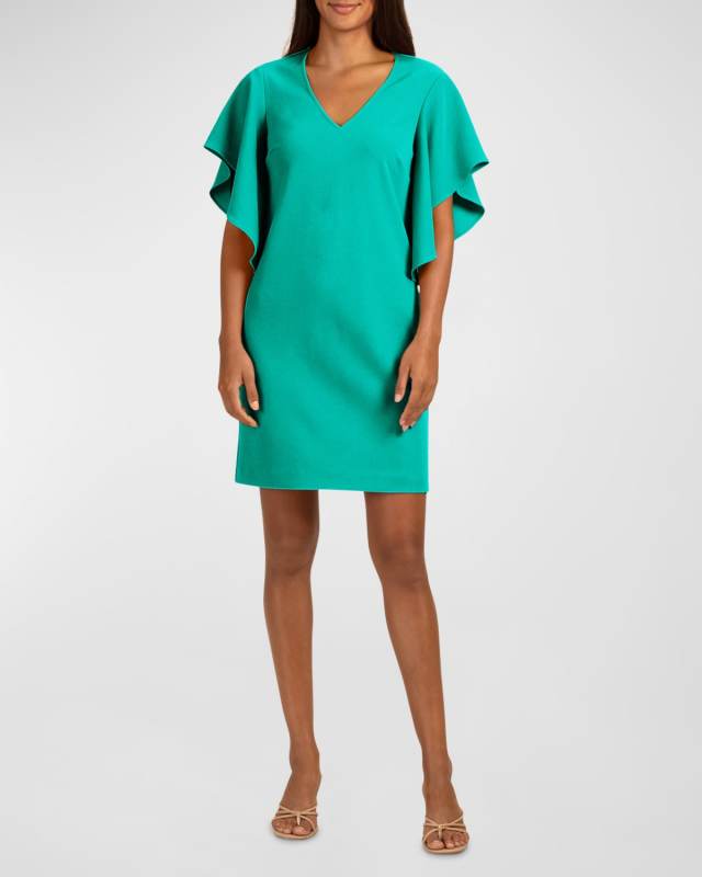 Moore Flutter-Sleeve Crepe Mini Dress