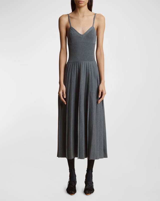 Elio Wool-Blend Pleated Midi Dress