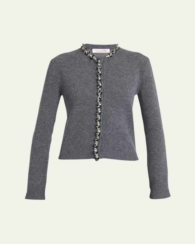 Wool Cardigan with Embroidered Tri