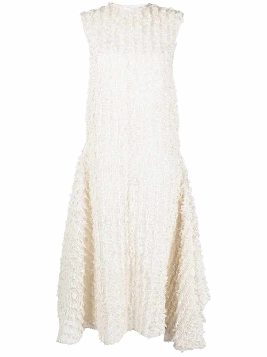 frayed-trim midi dress