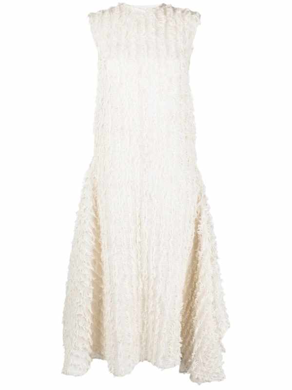 frayed-trim midi dress