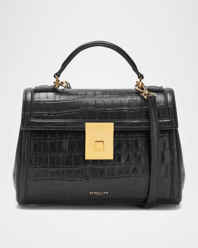 Paris Croc-Embossed Leather Top-Handle Bag