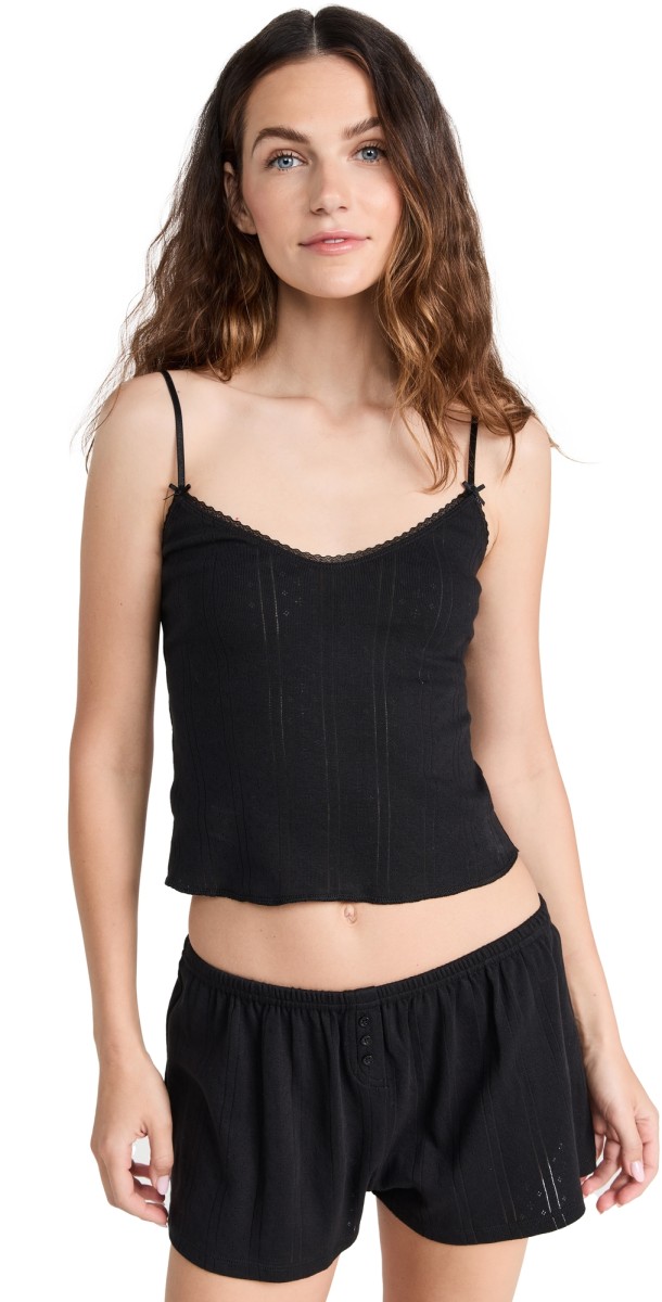COUCOU The Long Cami: Pointelle Black