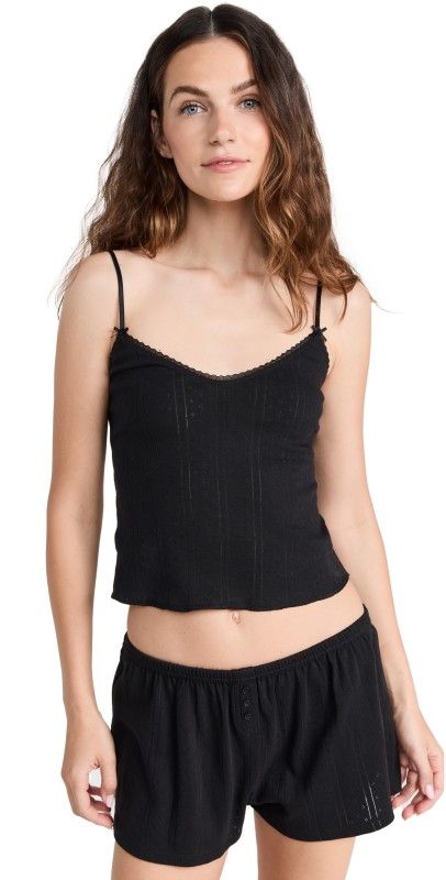COUCOU The Long Cami: Pointelle Black