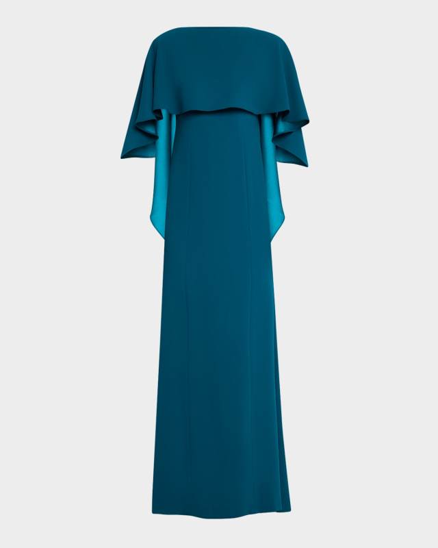 Crepe Back Satin Cape Gown