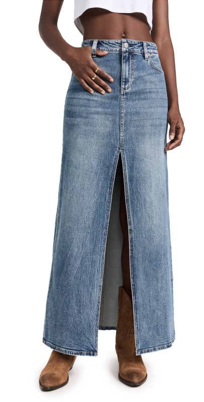 alice + olivia Rye Skirt with Slit Brooklyn Blue
