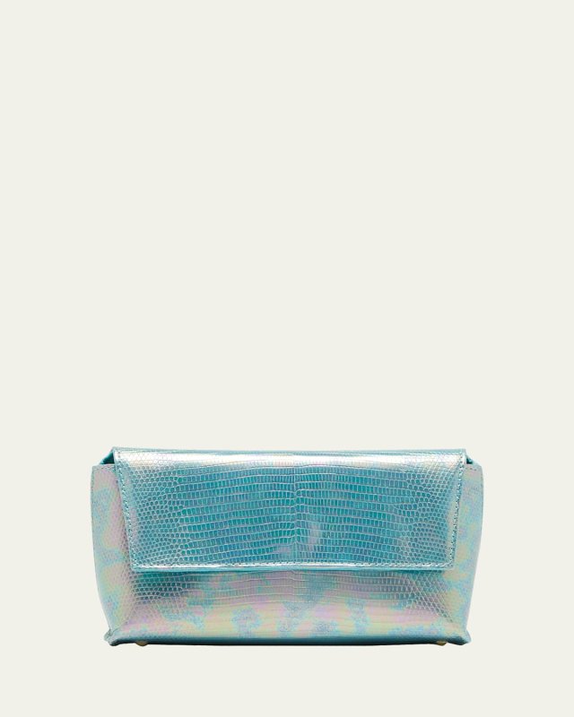Malala Metallic Holographic Lizard Clutch Bag