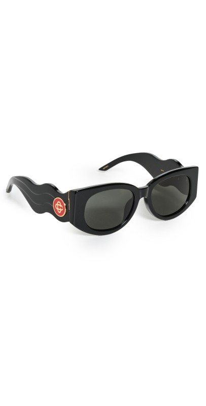 Casablanca Acetate & Metal Oval Wave Sunglasses Black/Yellow Gold/Solid Grey
