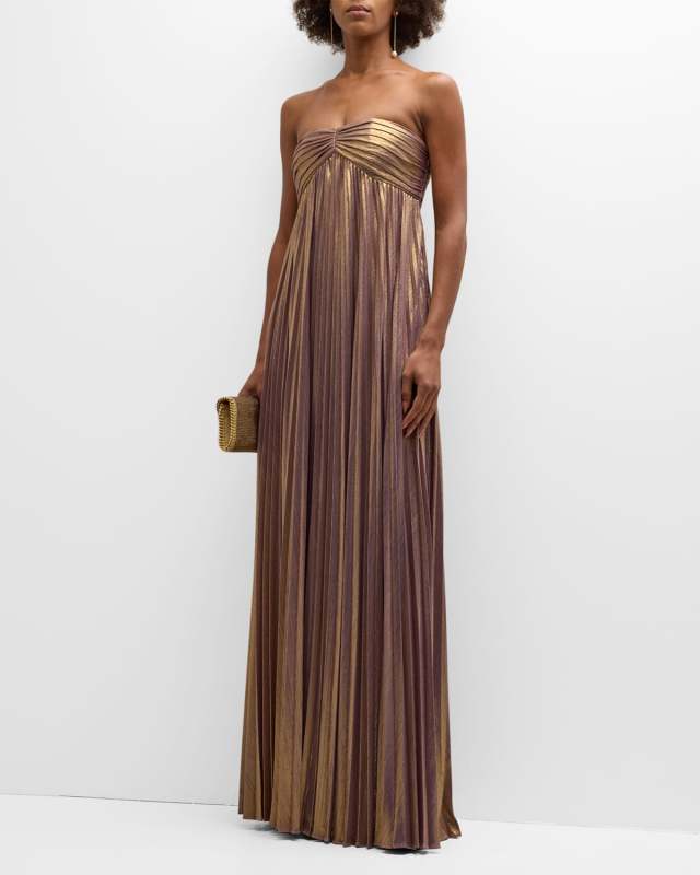 Lyanna Pleated Lamé Strapless Empire Dress
