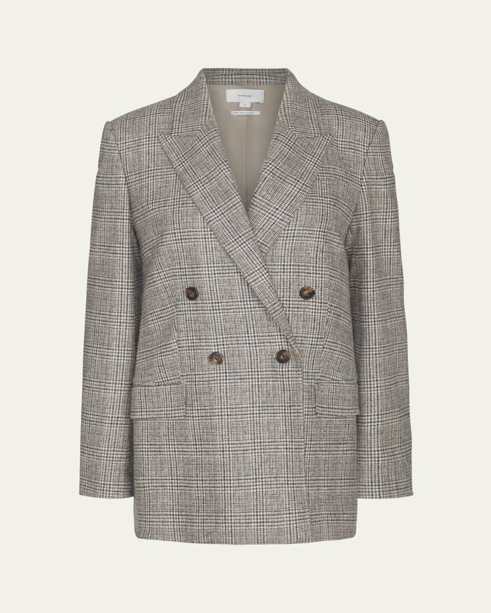 Plaid Wool-Blend Double-Breasted Blazer