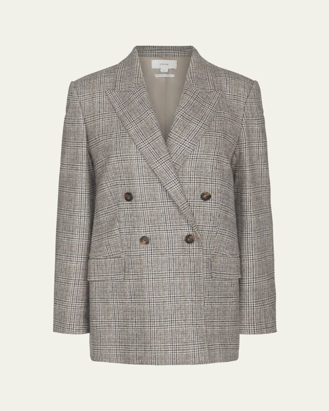 Plaid Wool-Blend Double-Breasted Blazer