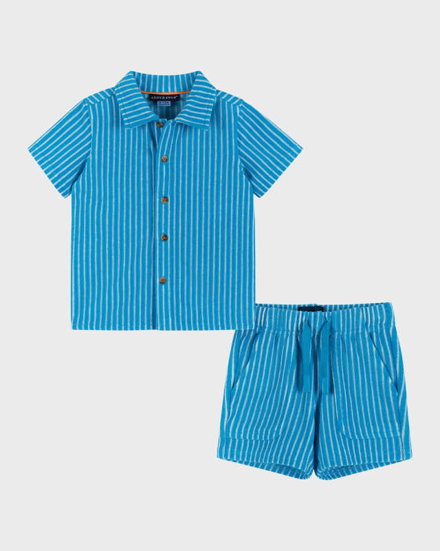Boy's Pinstripe French Terry Top & Shorts Set, Size Newbor