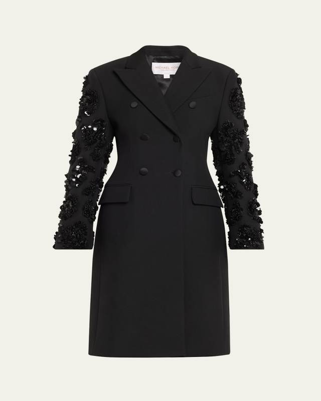 Sequined-Sleeve Double Breasted Wool Coat