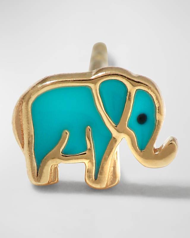 14k Mini Elephant Enamel Single Stud Earrin