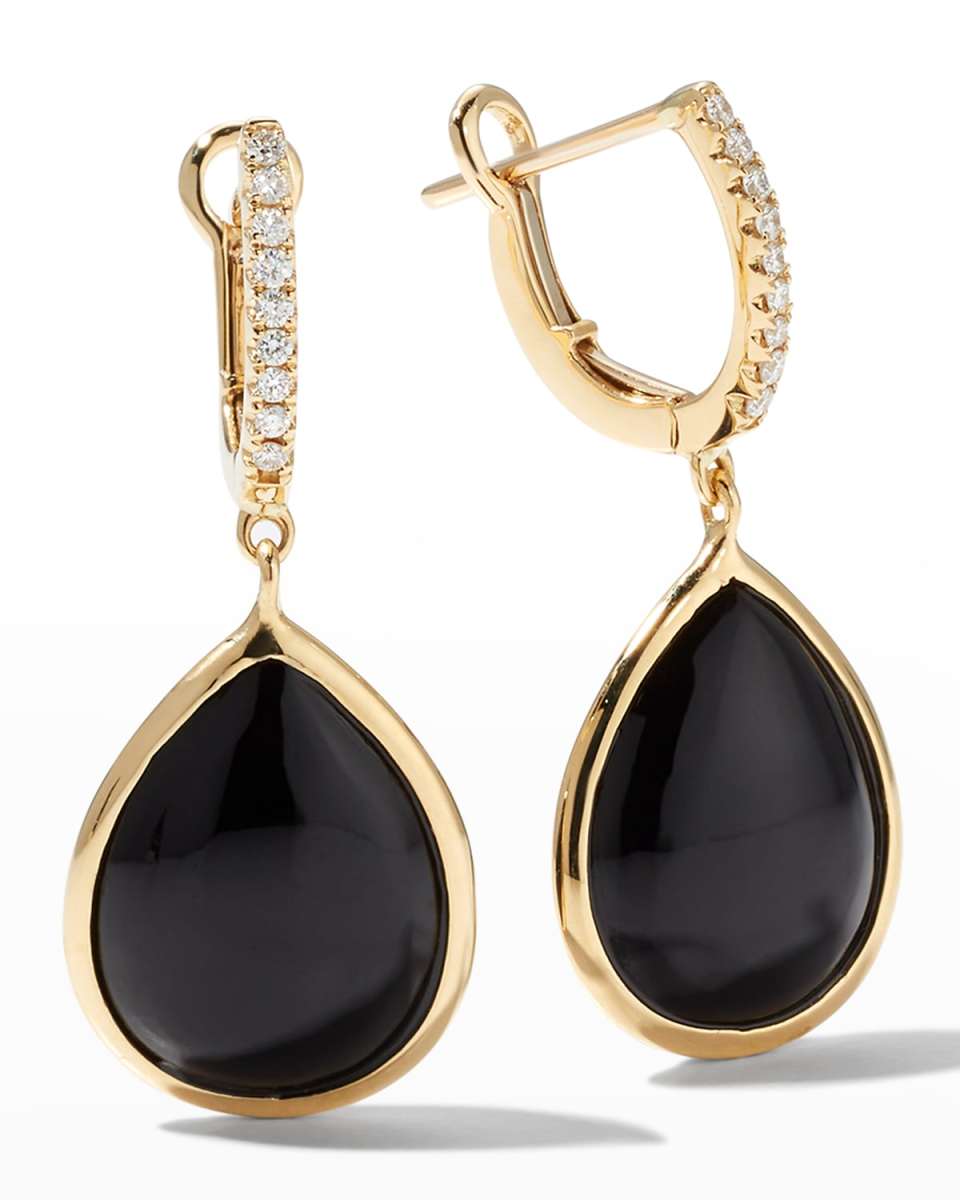 14K Yellow Gold Small Luna Drop Earrings with Diamonds