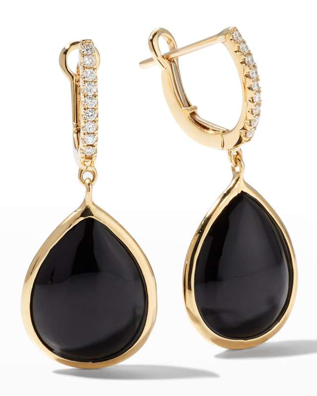 14K Yellow Gold Small Luna Drop Earrings with Diamonds