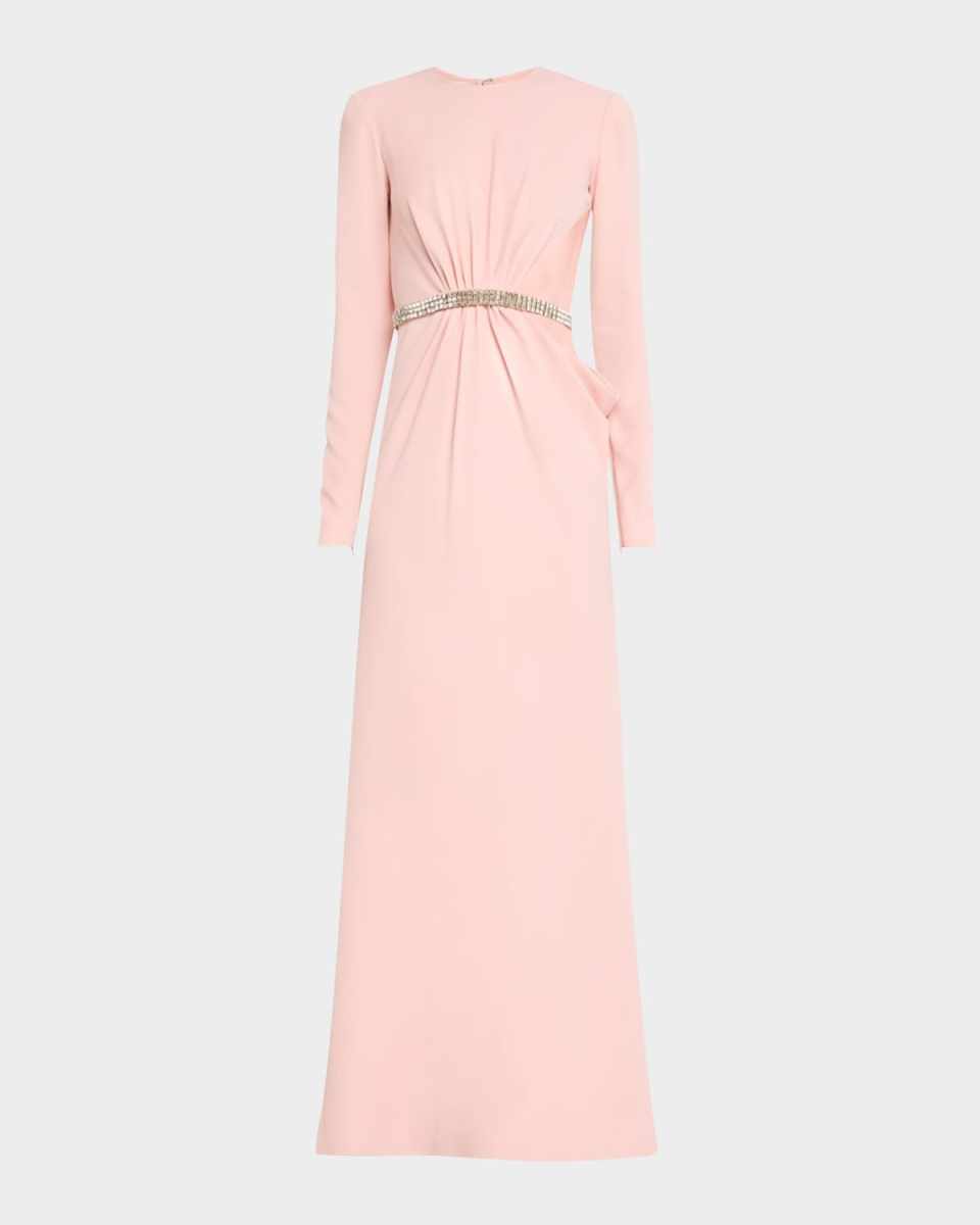 Crystal Cutout Long-Sleeve Gown