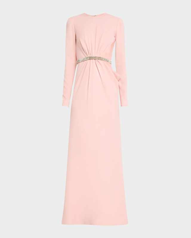 Crystal Cutout Long-Sleeve Gown
