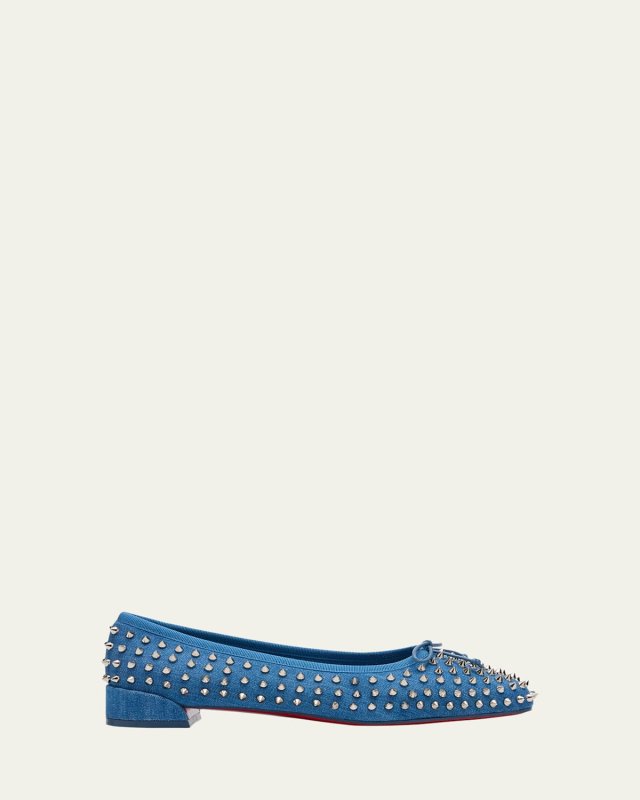 Sweetie Jane Spikes Denim Red Sole Flats
