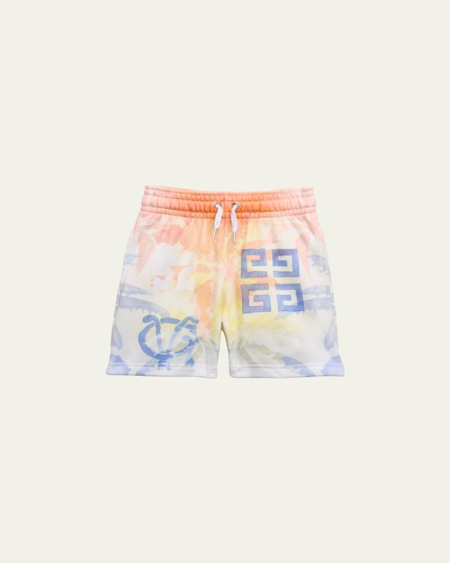 Boy's 4G Multicolor Printed Fleece Shorts, Size 4-14