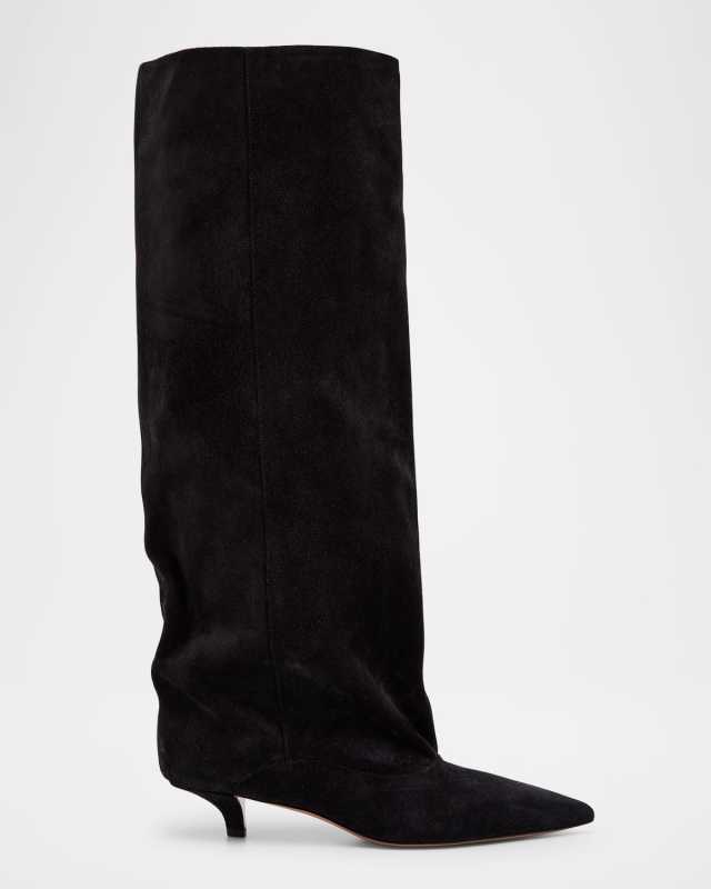 Ines Suede Comma-Heel Knee Boots