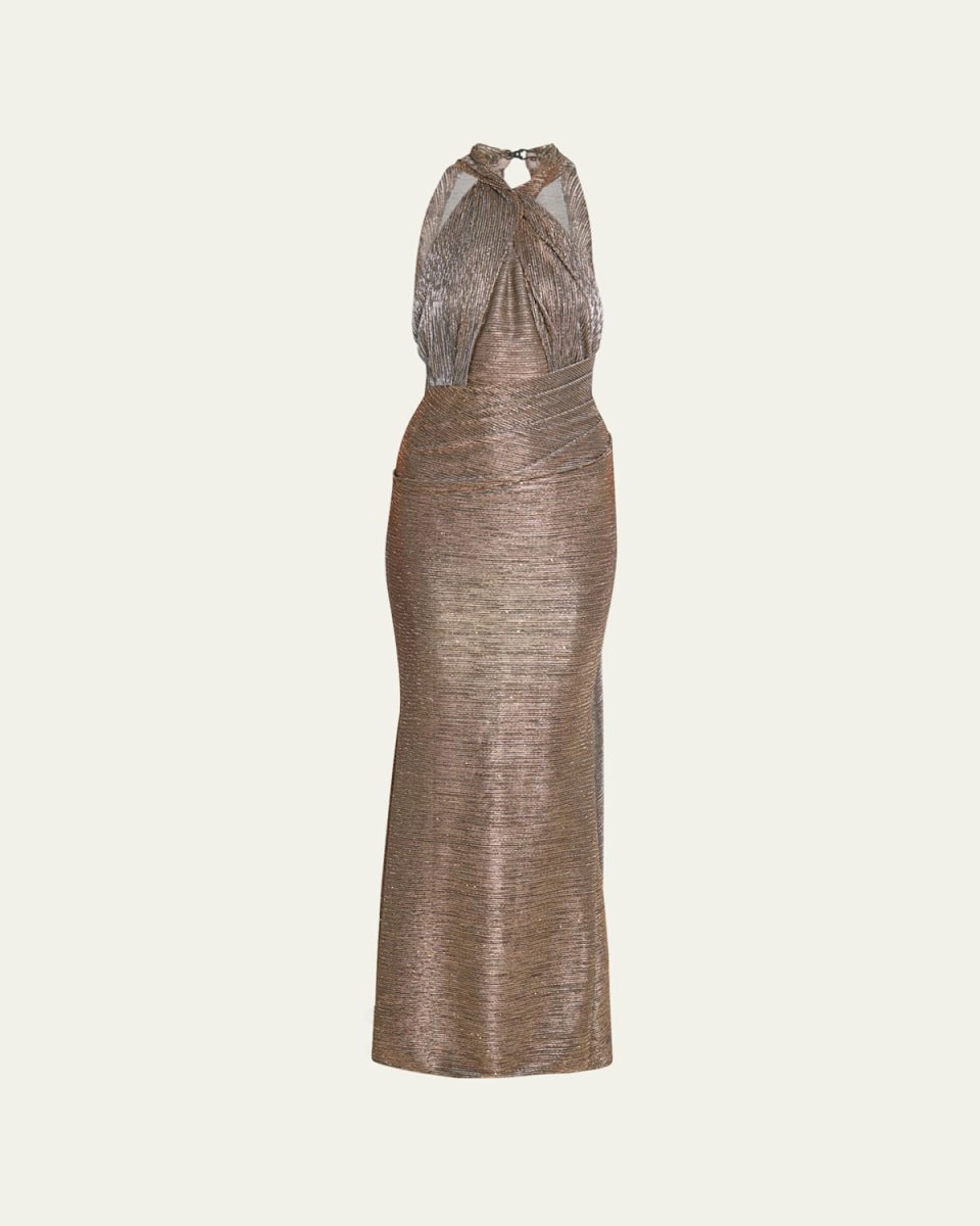 Sprinkled Metallic Voile Halter Gown