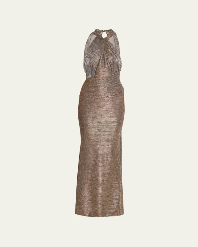 Sprinkled Metallic Voile Halter Gown