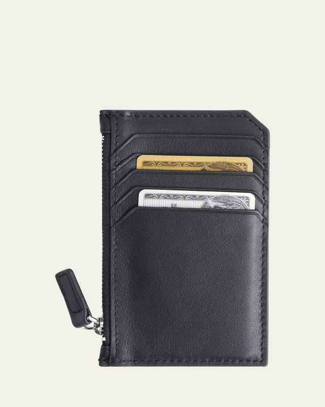Monogrammed Zippered Leather Credit Card Case