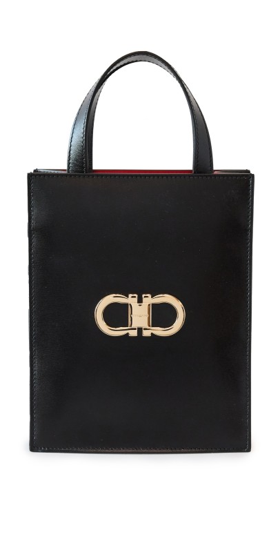 FERRAGAMO Double Gancio Bicolor Tote Nero/ Flame Red