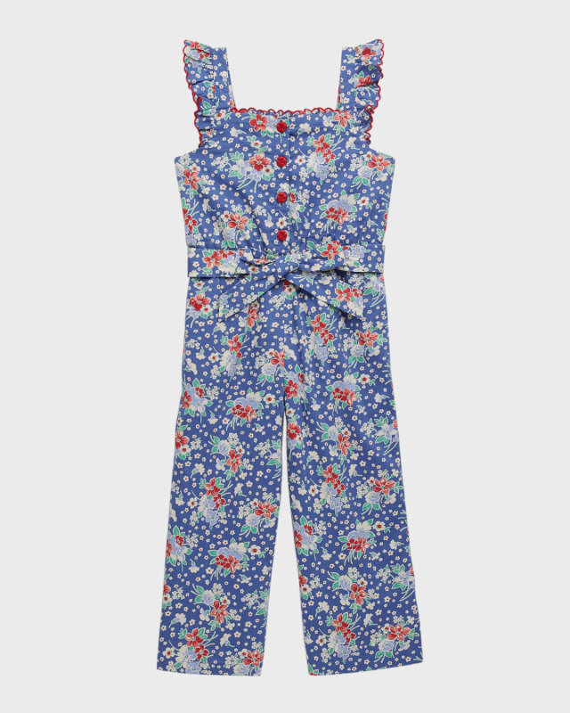 Girl's Floral-Print Wide Leg Jumpsuit, Size 4-6X