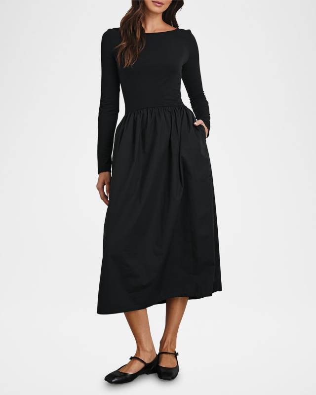 Amberly Mixed-Media Midi Dress