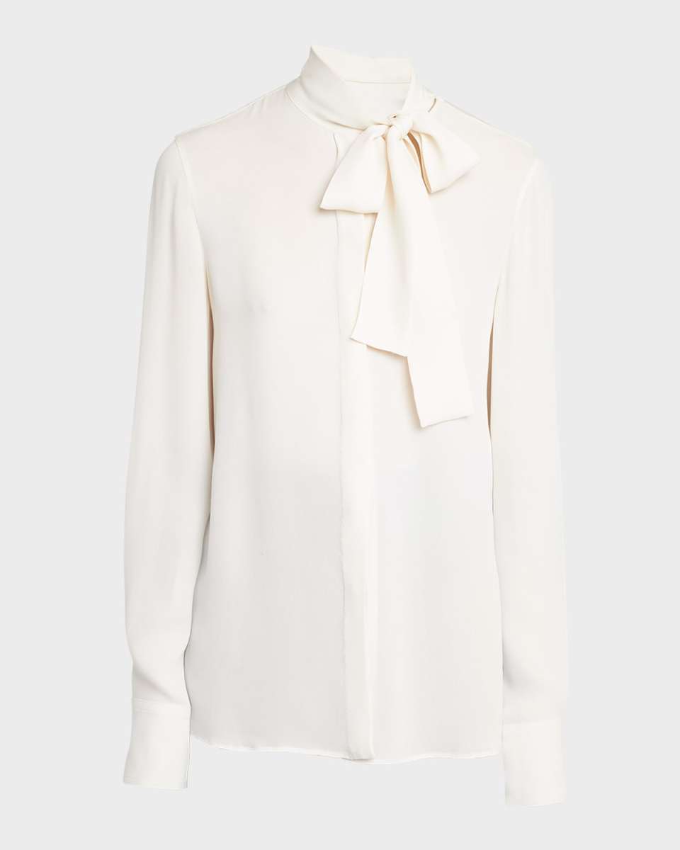 Silk Georgette Blouse with Tie Neckline