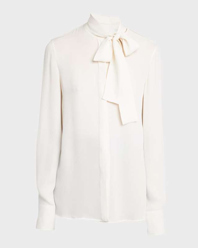 Silk Georgette Blouse with Tie Neckline