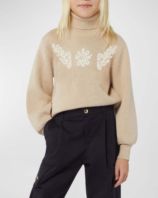 Girl's Embroidered Turtle Neck Sweater, Size 8-14