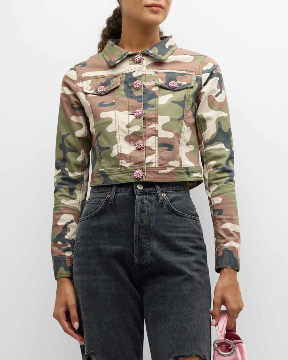 Regina Cropped Camo Rhinestone Jacket