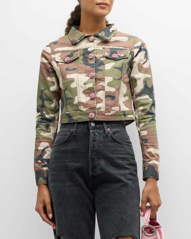 Regina Cropped Camo Rhinestone Jacket