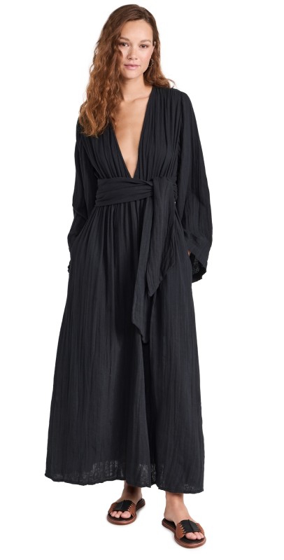 MARA HOFFMAN Blair Long Sleeve Deep-V Maxi Dress Black