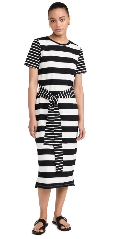 English Factory Contrast Stripe Knit Midi Dress Black/White