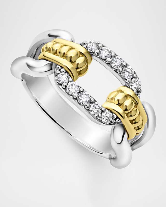 Signature Caviar Two-Tone Links Ring, Size